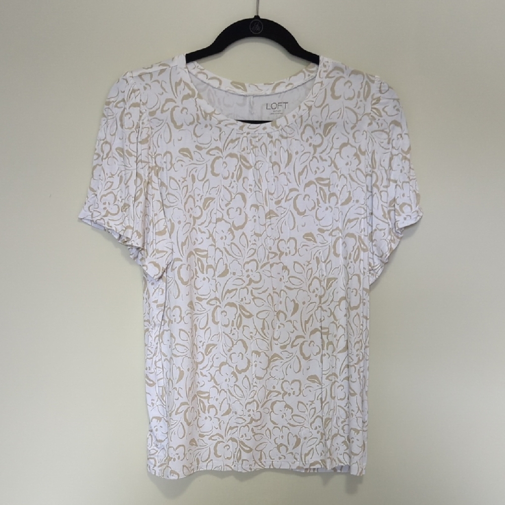 LOFT Women's Cream Floral Short Sleeve Tee